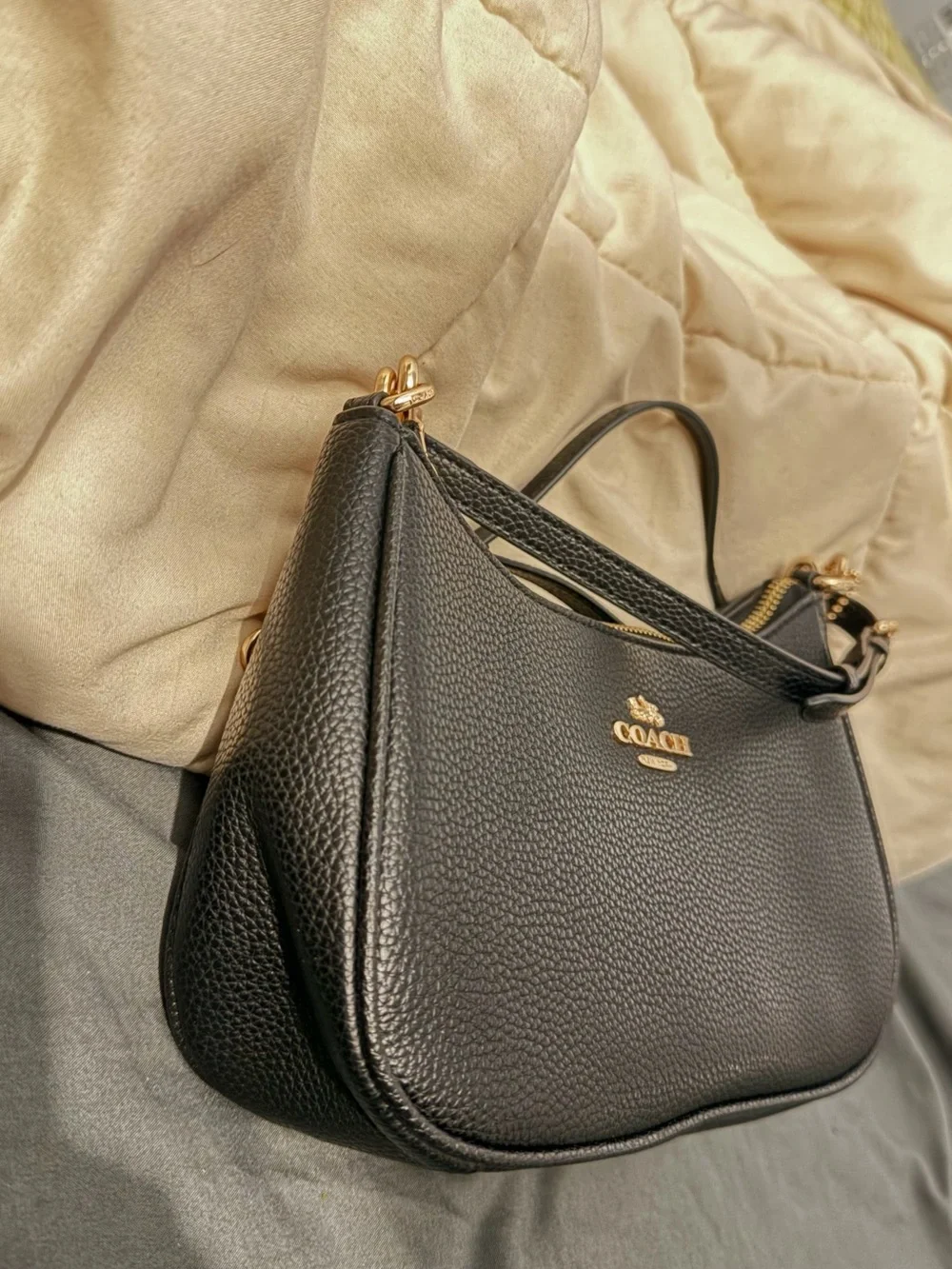 Coach Black Pebbled Leather Shoulder Bag with Silver Hardware